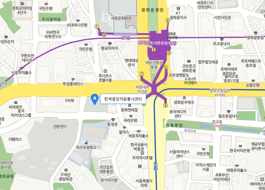 한국중앙자원봉사센터 구글 지도 캡쳐 화면 - 자세한 내용은 본문을 참고하세요